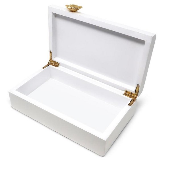 Classic Touch Rectangular White Wood Decorative Box With Gold Flower Detail