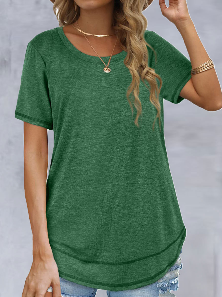 Round Neck Casual Loose Solid Color Short-sleeved T-shirt