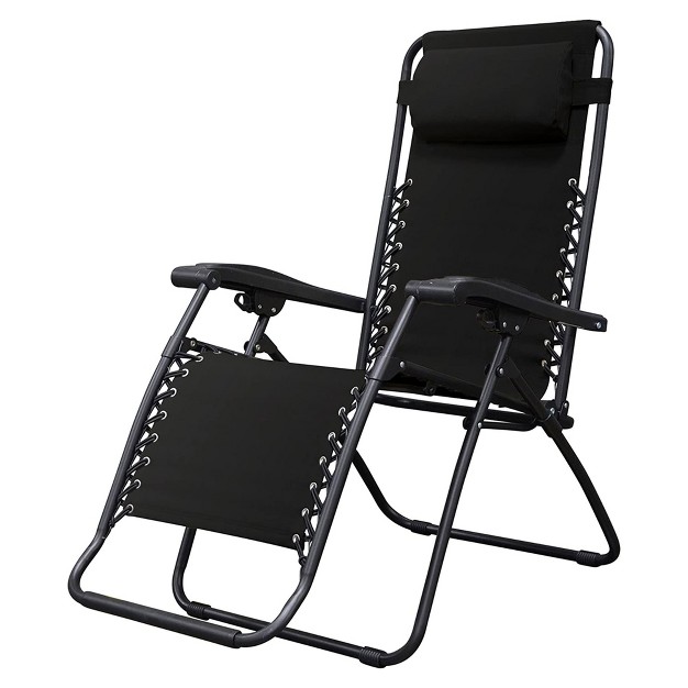 Caravan Sports Zero Gravity Outdoor Portable Folding Camping Lawn Deck Patio Lounge Chair With Adjustable Headrest Black pair