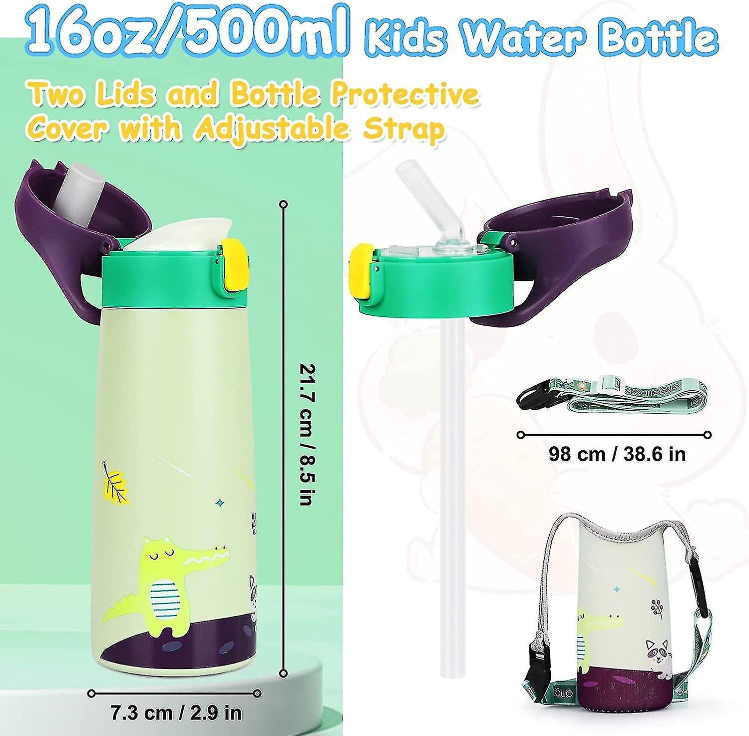 Kids Water Bottle With Straw 16oz Insulated Water Bottle For Kids， Kids Insulated Sport Water Bottle