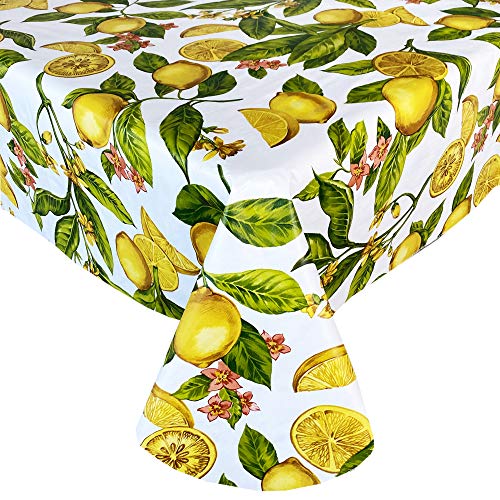 Newbridge Zesty Lemons Vinyl Flannel Backed Tablecloth， Lemon Vine Indoor/Outdoor Waterproof Tablecloth， Picnic， Barbeque， Patio and Kitchen Dining， 60 Inch x 84 Inch Oval