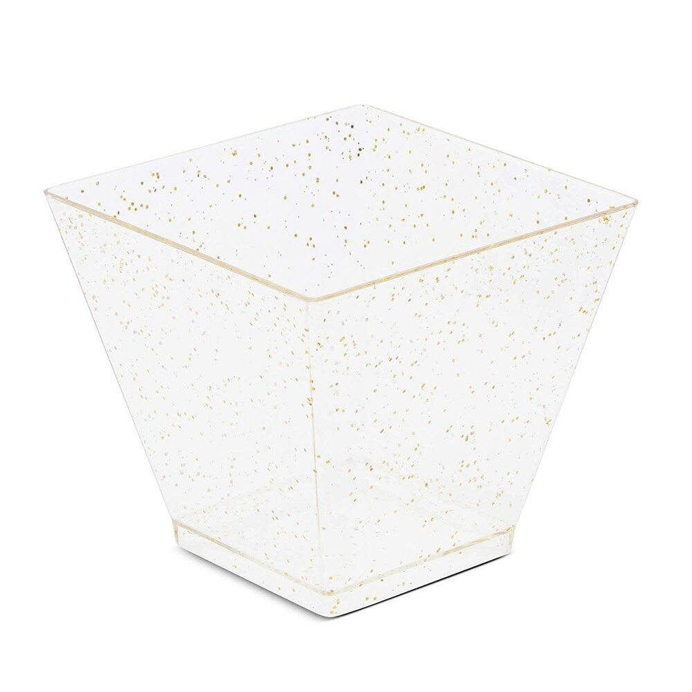 Serves 100 Gold Glitter 2 oz Square Mini Plastic Dessert Cups with Spoons