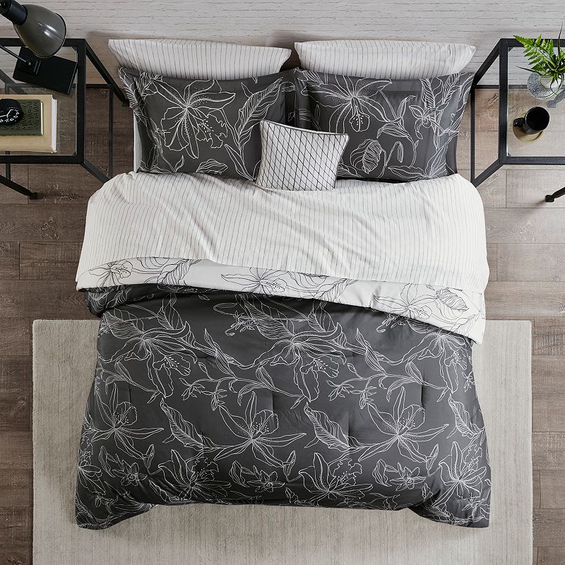 Madison Park Essentials Lisetta Reversible Comforter Set with Cotton Sheets and Throw Pillow