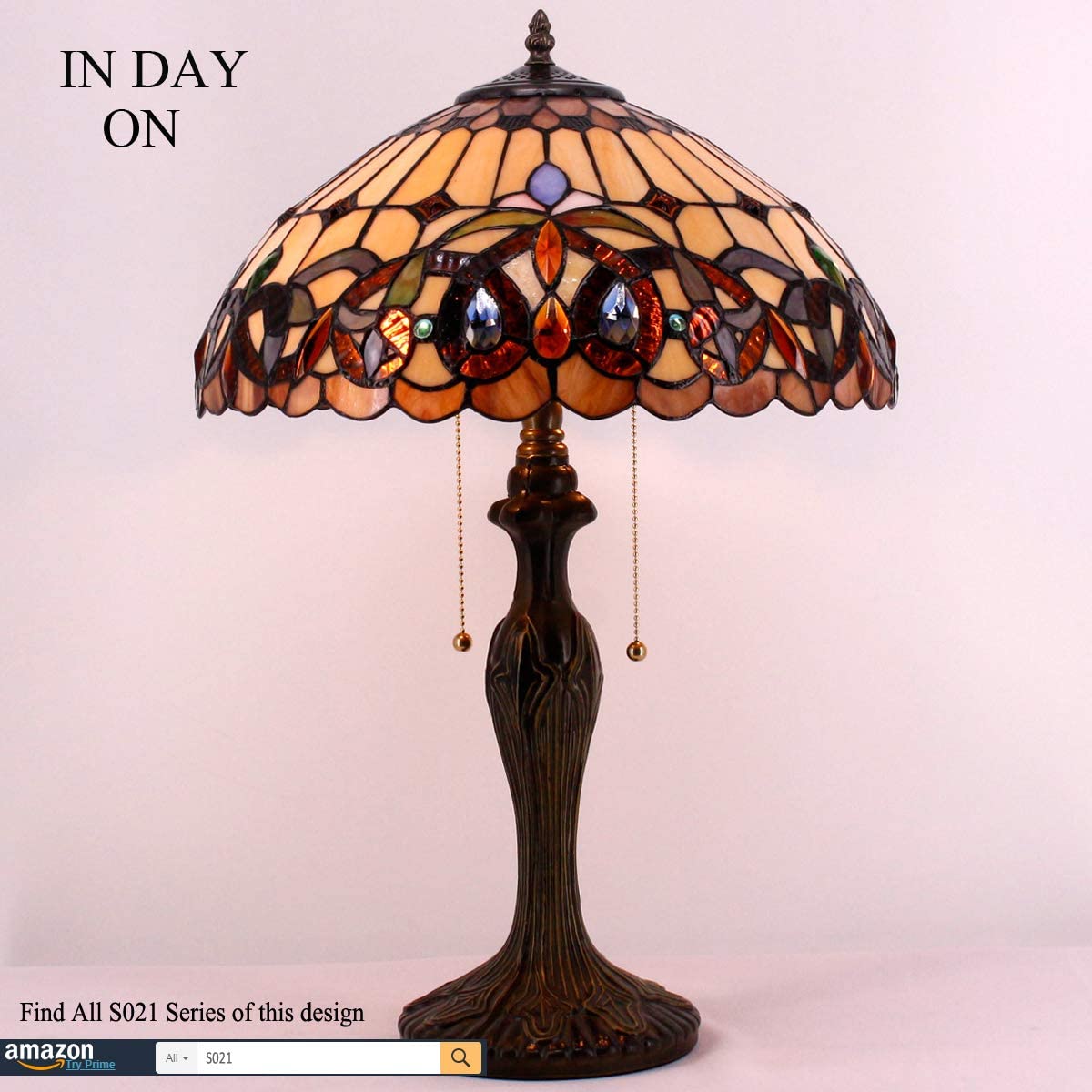 GEDUBIUBOO Tiffany Style Table Lamp Colorful Stained Glass Serenity Victorian Bedside Lamp16X16X24 Inches Desk Light Metal Base Decor Bedroom Living Room  Office S021 Series