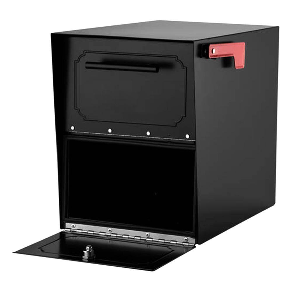 Architectural Mailboxes Oasis Black Extra Large Steel Locking Post Mount or Column Mount Mailbox with Outgoing Mail Indicator 5100B