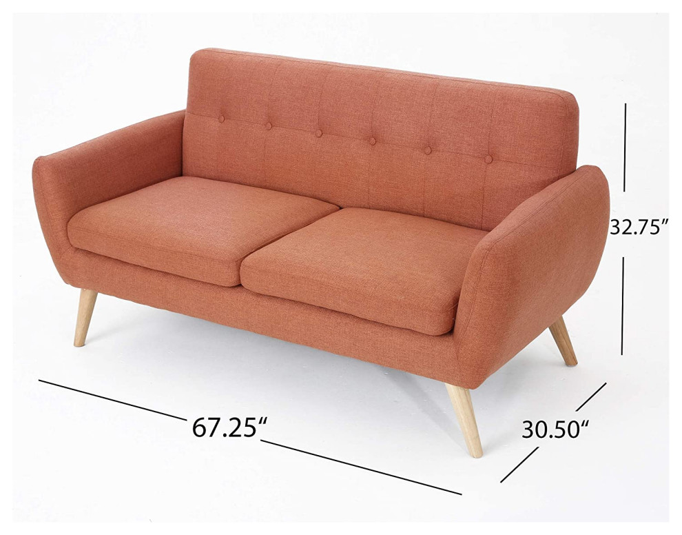 Mid Century Loveseat  Tapered Legs With Cushioned Seat  ampBack  Burnt Orange   Midcentury   Sofas   by Declusia  Houzz