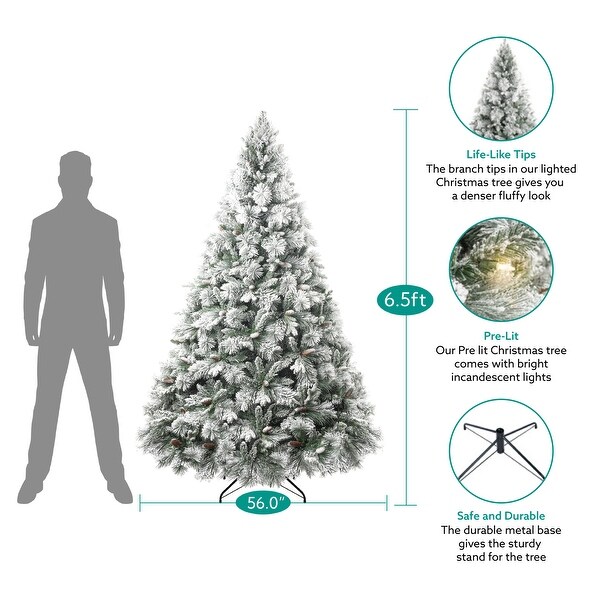 Glasgow Artificial Christmas Tree，Prelit Christmas Tree with Lights，Pine and Hinged White Christmas Trees with Tips