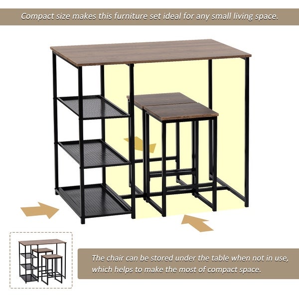 Nestfair 3-Piece Retro Pub Set with Countertop and Bar Stools