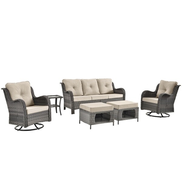 Upgraded Rattan Patio Furniture Conversation Seating 360° High Back Swivel Chairs+Storage Ottomans，Cushions Included🎁