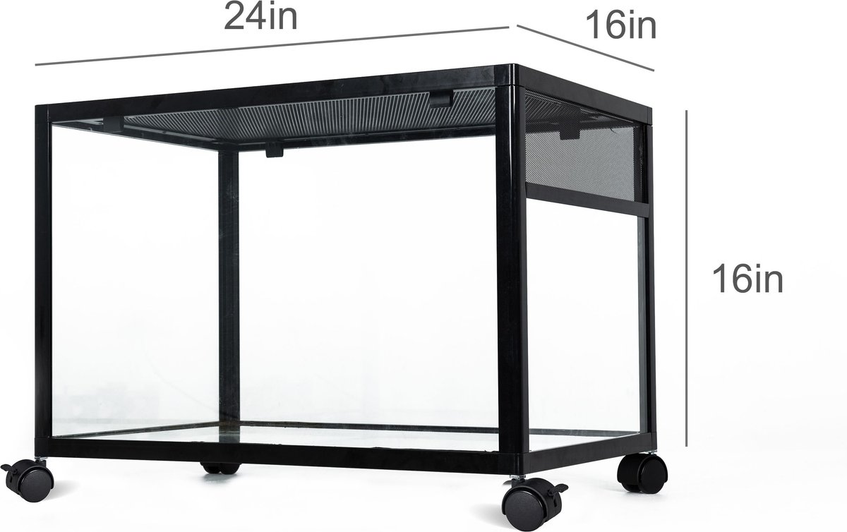 OiiBO Knock Down Glass Terrarium with Wheels， Black， 27-gal