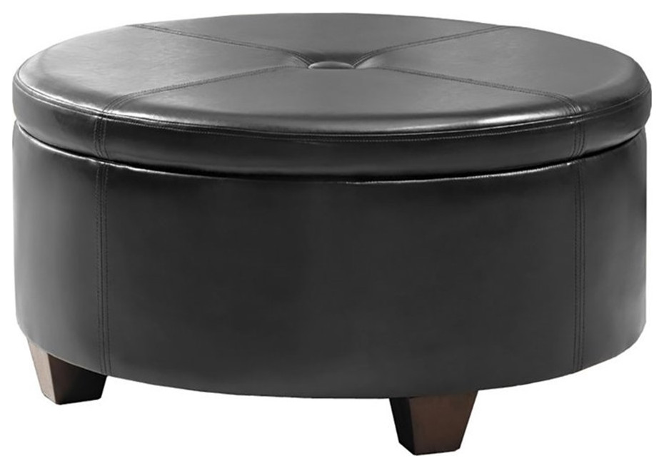 HomePop Winston Faux Leather Button top Large Storage Ottoman in Black   Transitional   Footstools And Ottomans   by Homesquare  Houzz