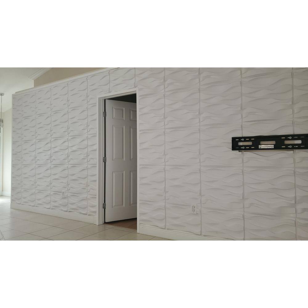 Art3d Wavy Shape Decorative Wall Panels 19.7 in. x 19.7 in PVC 3D Wall Panels in White for Interior Decor 12-Panels A10hd041WTP12