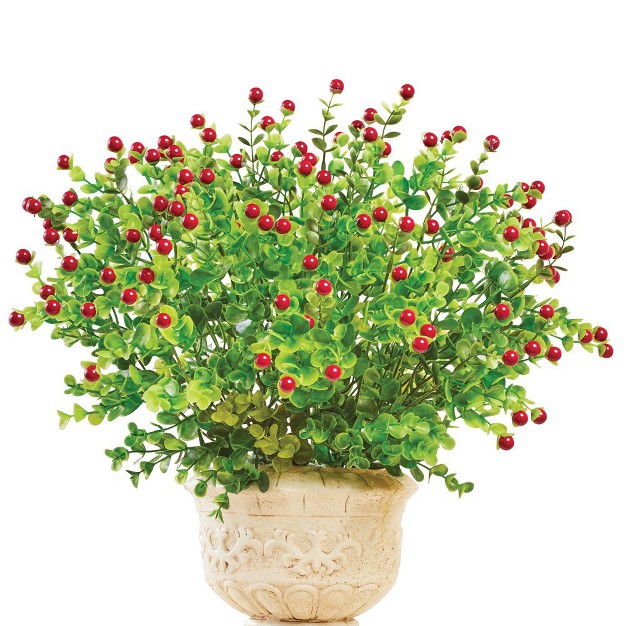 Collections Etc Boxwood With Berries Bush Arrangement Set Of 3 10 X 10 X 18