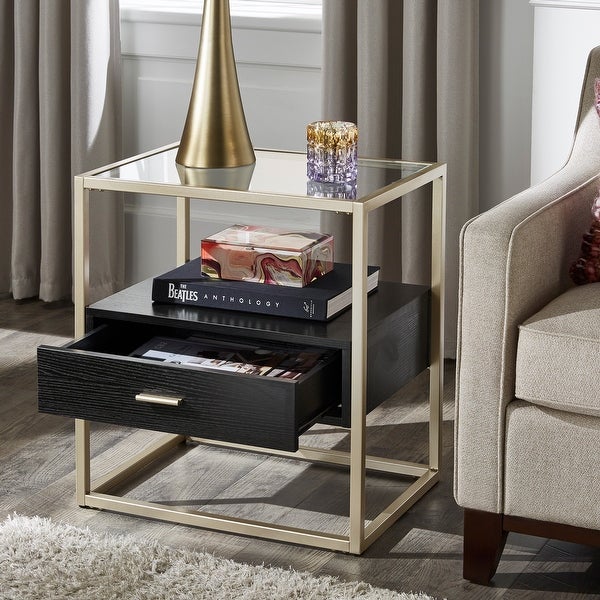 Spumante Champagne Silver Finish End Table with Storage by iNSPIRE Q Bold