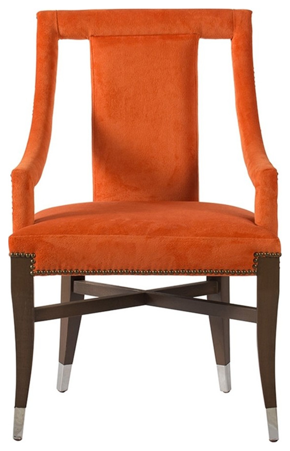 24 Inch Accent Chair Modern Style Velvet Open Sloped Arms Orange Black   Contemporary   Armchairs And Accent Chairs   by Homesquare  Houzz