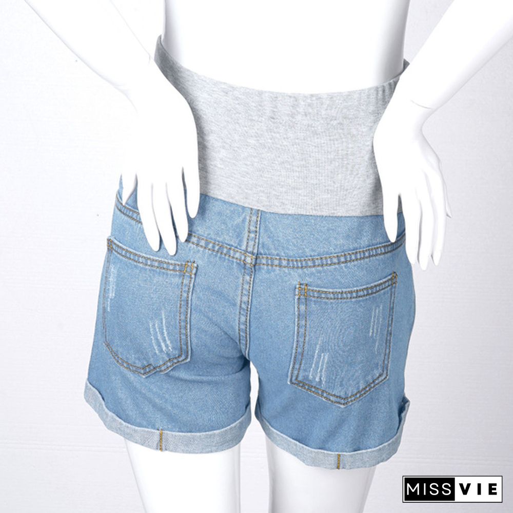 Maternity Shorts for Pregnant Women Denim Shorts Pregnancy Low Waist Loose Ripped Denim Shorts