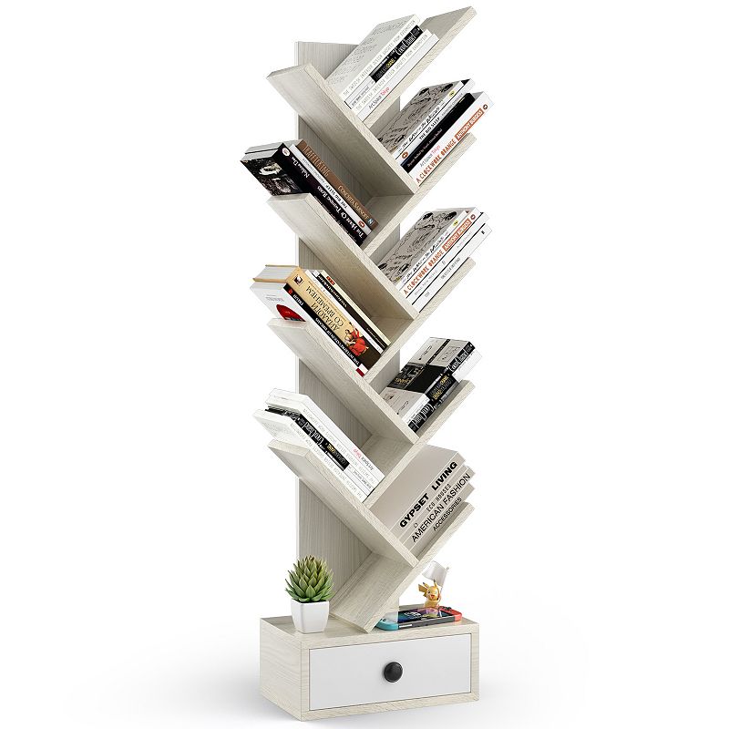 10-Tier Tree Bookshelf with Drawer and Anti-Tipping Kit