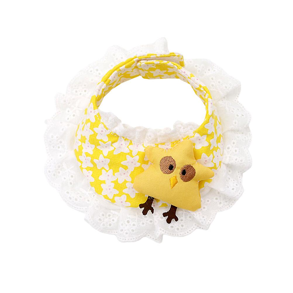 Yellow Chick Pattern Pet Bib Sweet Lace Saliva Towel Collar Scarf Accessories For Pet Dog Puppy- Size M