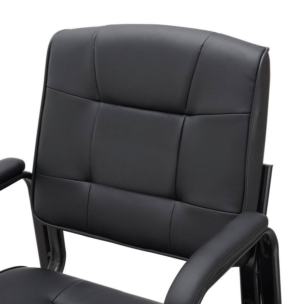 HOMESTOCK Black Office Guest Chair Set of 2 Leather Executive Waiting Room Chairs Lobby Reception Chairs with Padded Arm Rest 85456W