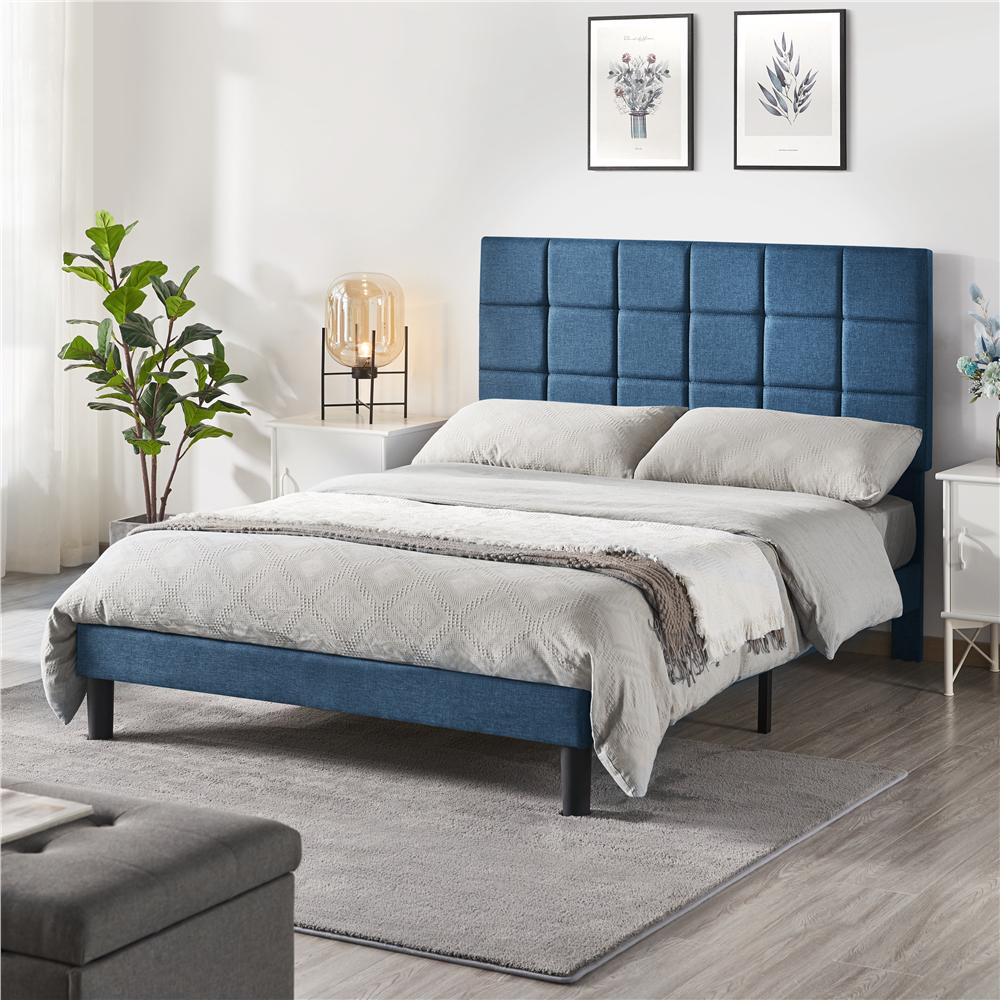 Easyfashion Modern Platform Bed with Wooden Support Slats and Tufted Headboard Navy Blue Full  Crowdfused