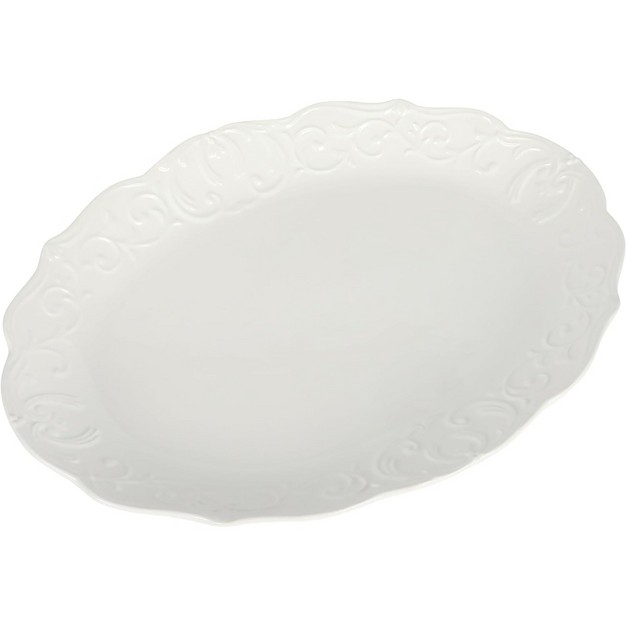 Gibson Home Bountiful 18 75 Inch Oval Durastone Embossed Platter In White