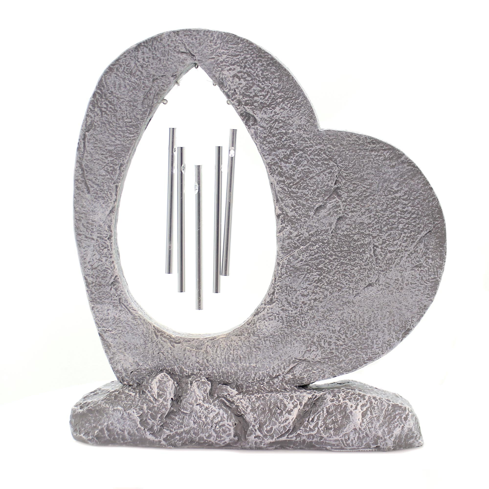 11.75" Gray Heart Shaped Memorial Garden Stone with Wind Chime