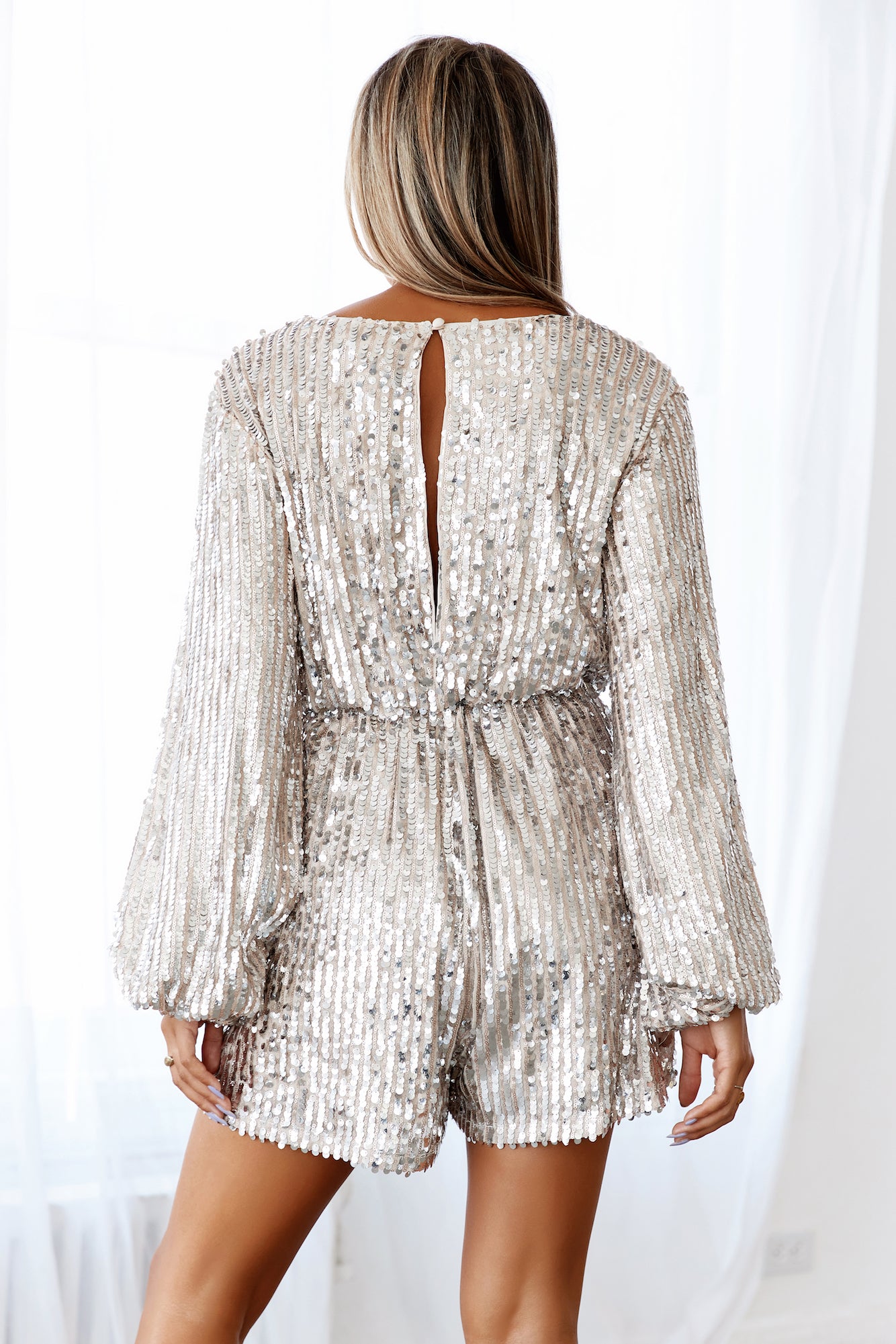 HELLO MOLLY Glamour At The Disco Romper Silver