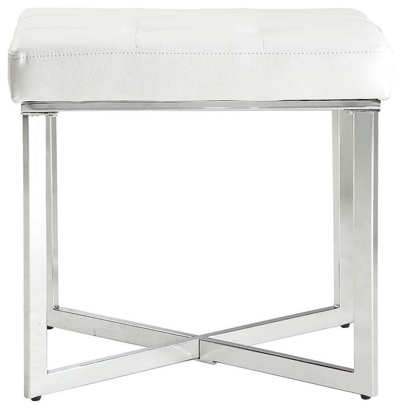 Summer Vanity Bench  White and Chrome   Contemporary   Vanity Stools And Benches   by Homesquare  Houzz