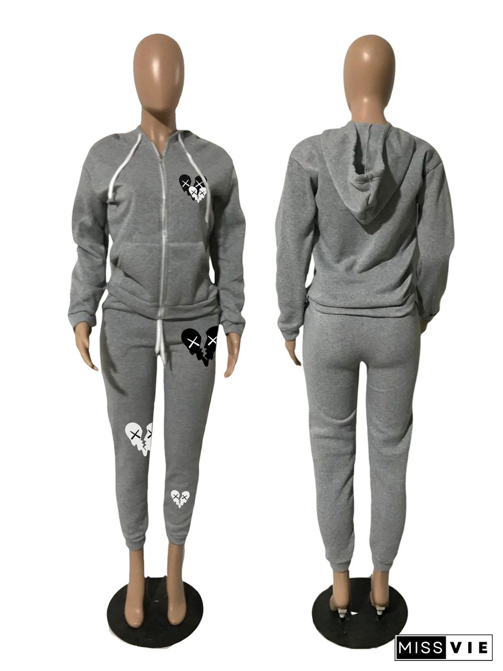 Casual Hooded Sweatshirt Coats 2 Piece Pants Set