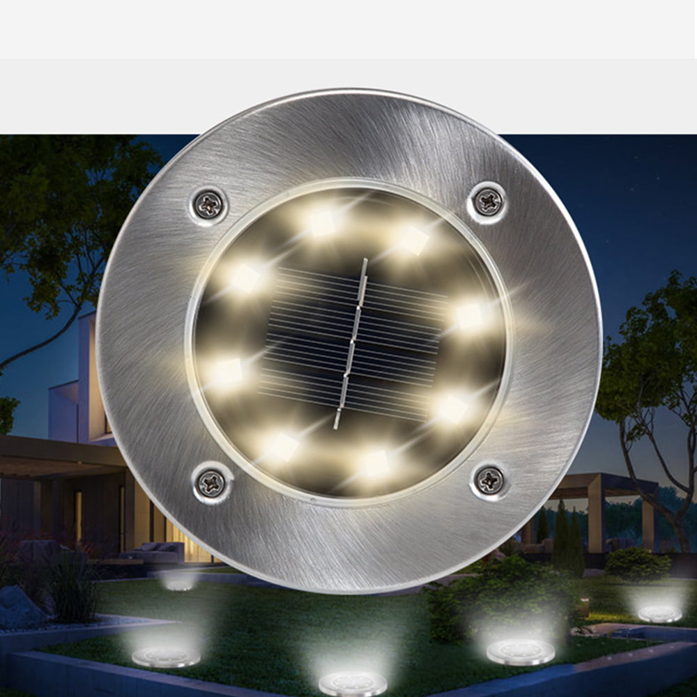 Cowin 4 Pack Solar Ground Lights 8 LED Solar Lights Outdoor Solar Powered Garden Lights Waterproof in-Ground Disk Lights for Patio Pathway Garden Lawn Yard Driveway Deck Walkway