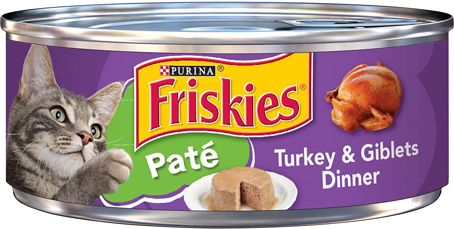 Purina Friskies Pate Wet Cat Food， Turkey and Giblets Dinner - (24) 5.5 oz. Cans