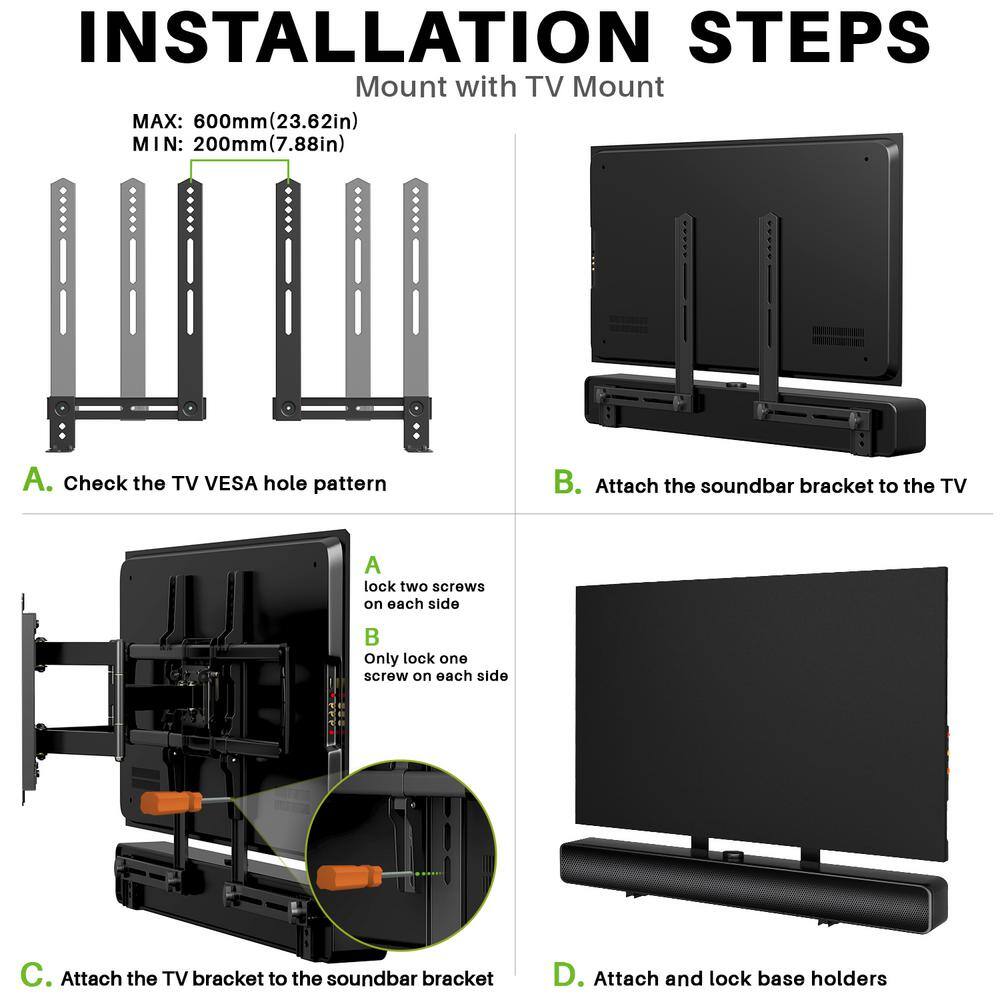 USX MOUNT Universal Sound Bar TV Bracket for Mounting Above or Under TV with Speaker HAS004