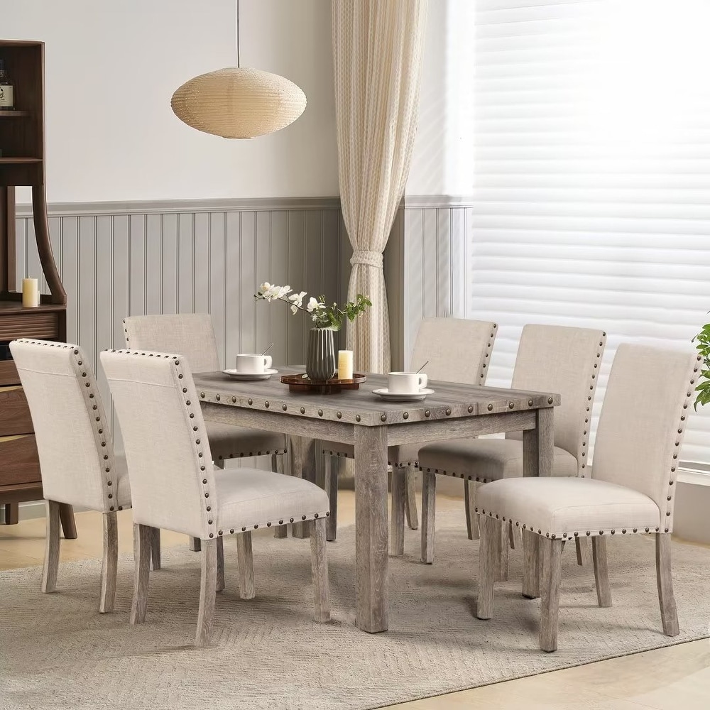 Morden Fort Rectangular Chair 7 piece Dining Table Set