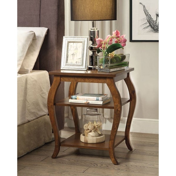 Becci Walnut Finish Wooden End Table with 2 Lower Shelves