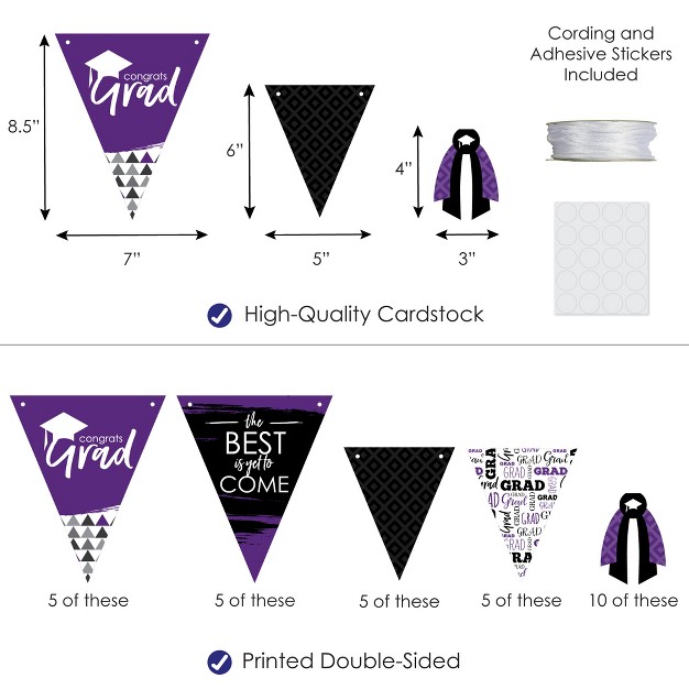 Big Dot Of Happiness 30 Piece Purple Graduation Party Pennant Triangle Banner