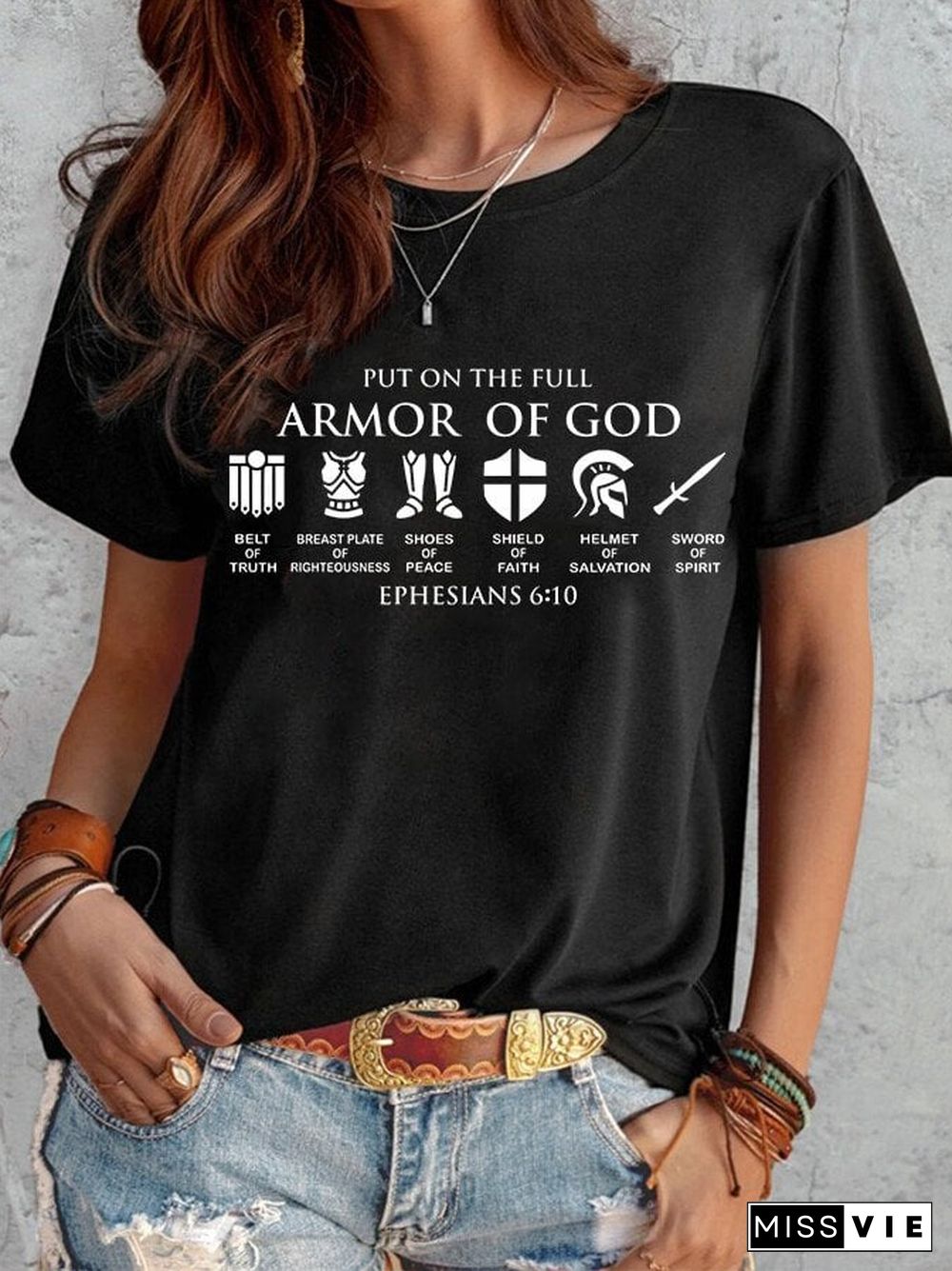 Women's Put on The Full Armor of God print crew neck T-shirt