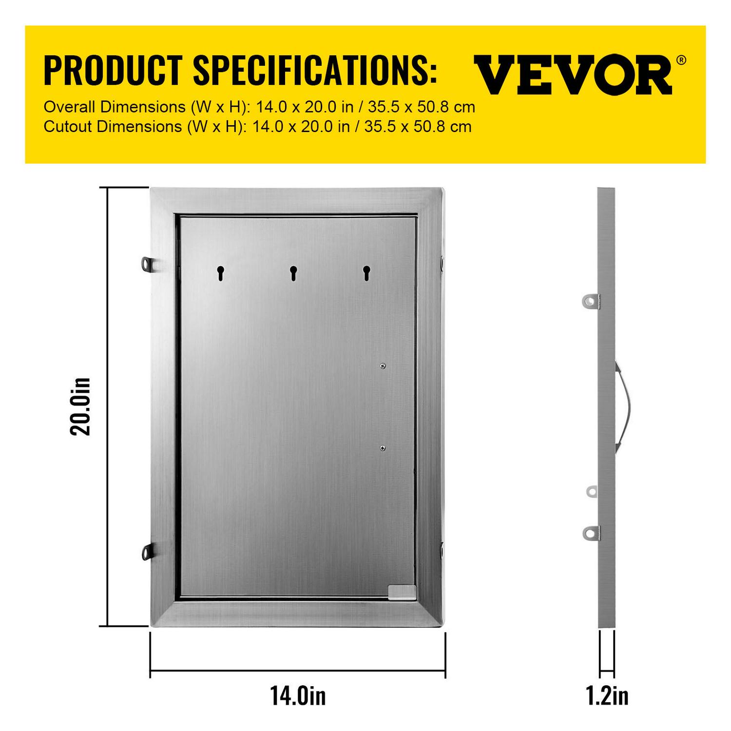 VEVOR BBQ Access Door 14W x 20H inch， Vertical Single BBQ Door Stainless Steel， Outdoor Kitchen Doors for BBQ Island， Grill Station， Outside Cabinet