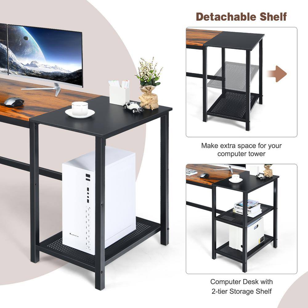 Costway 59 in. Rectangular Brown Wood Home Office Computer Desk Study Laptop Table Detachable Shelf HW67463NA