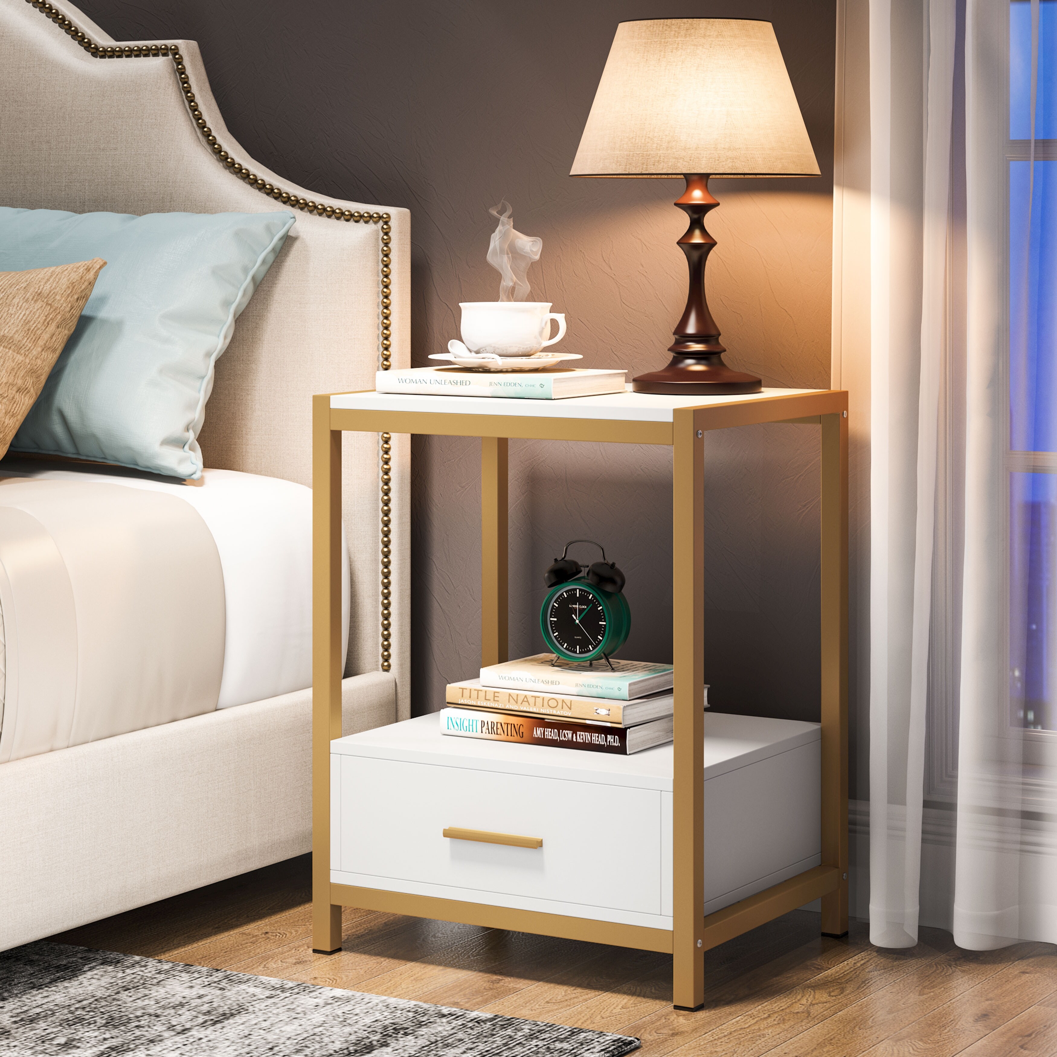 Nightstands，Bedside Table End Table Side Table with Drawers and Storage Shelf - - 33503761