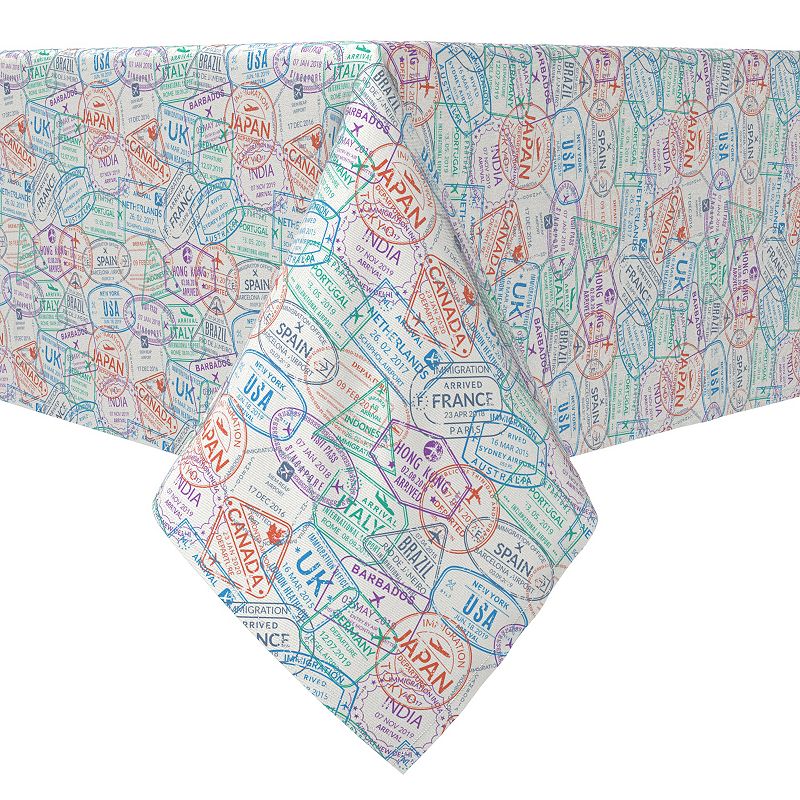 Square Tablecloth， 100% Cotton， 60x60， Passport Stamps