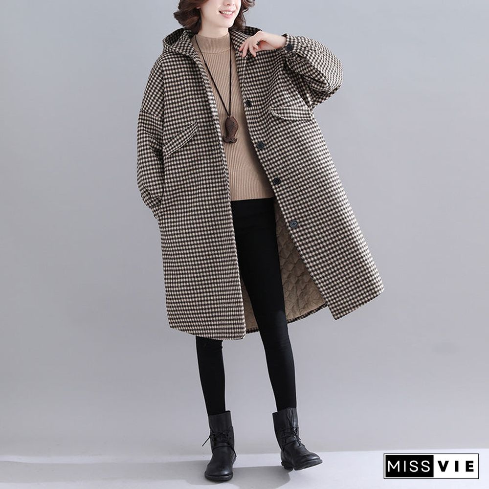 thick plaid womens parkas trendy plus size hooded warm winter coat Luxury long sleeve winter coats