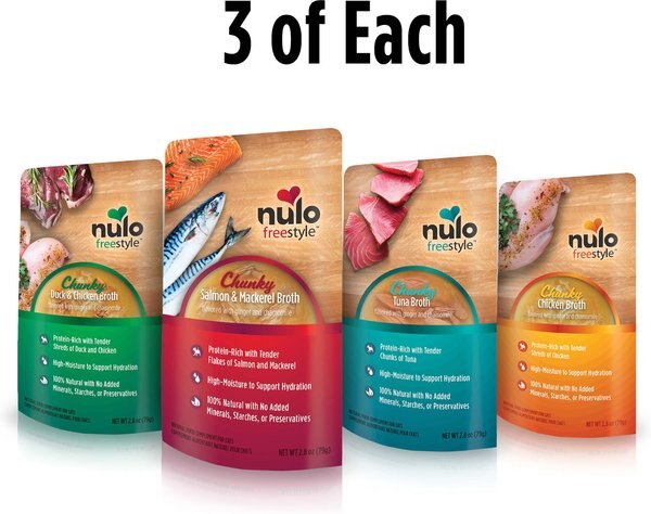 Nulo FreeStyle Chunky Broth Grain-Free Variety Pack Cat Food， 2.8-oz pouch， case of 12