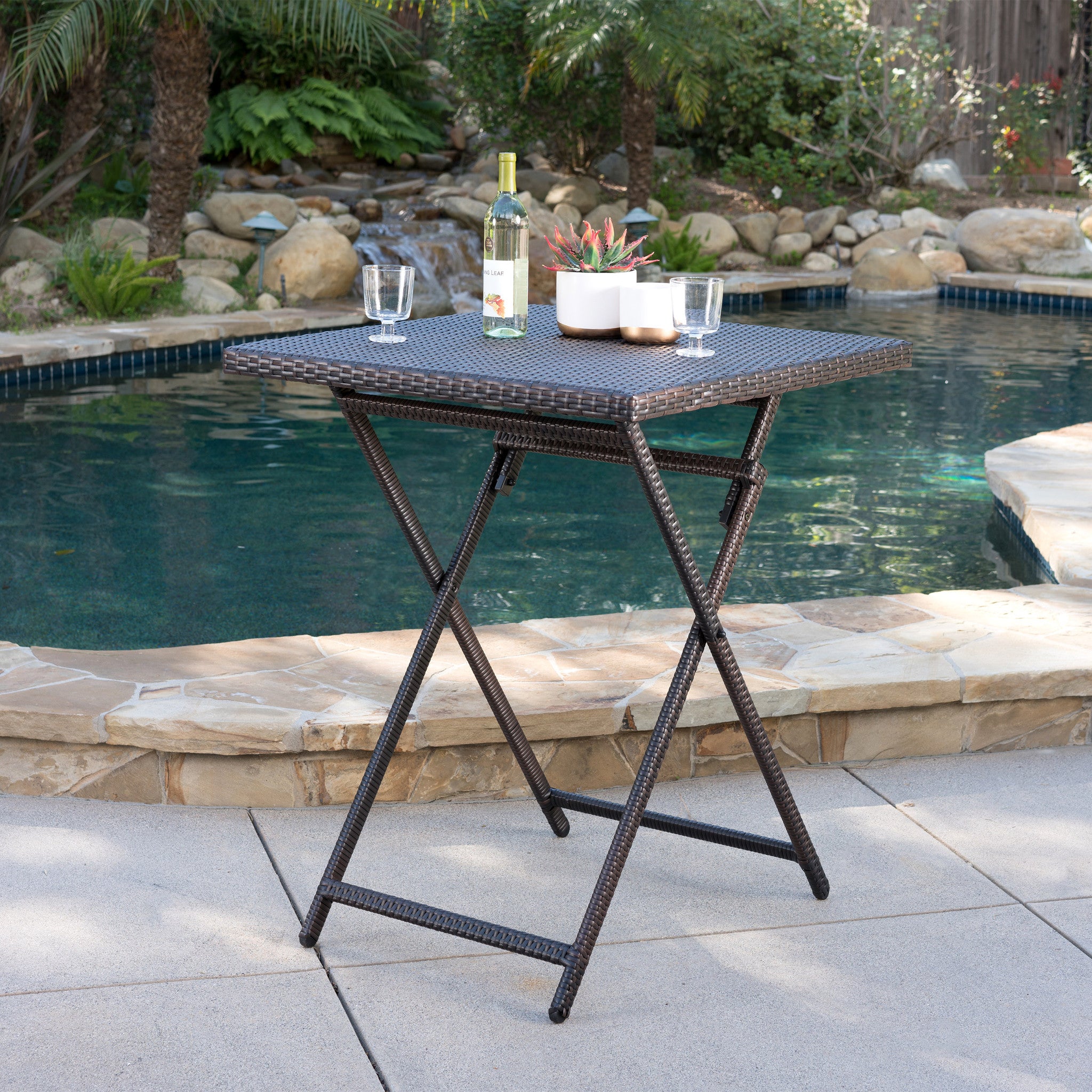 Marinelli Outdoor Folding Multi-Brown Wicker Square Bar Table