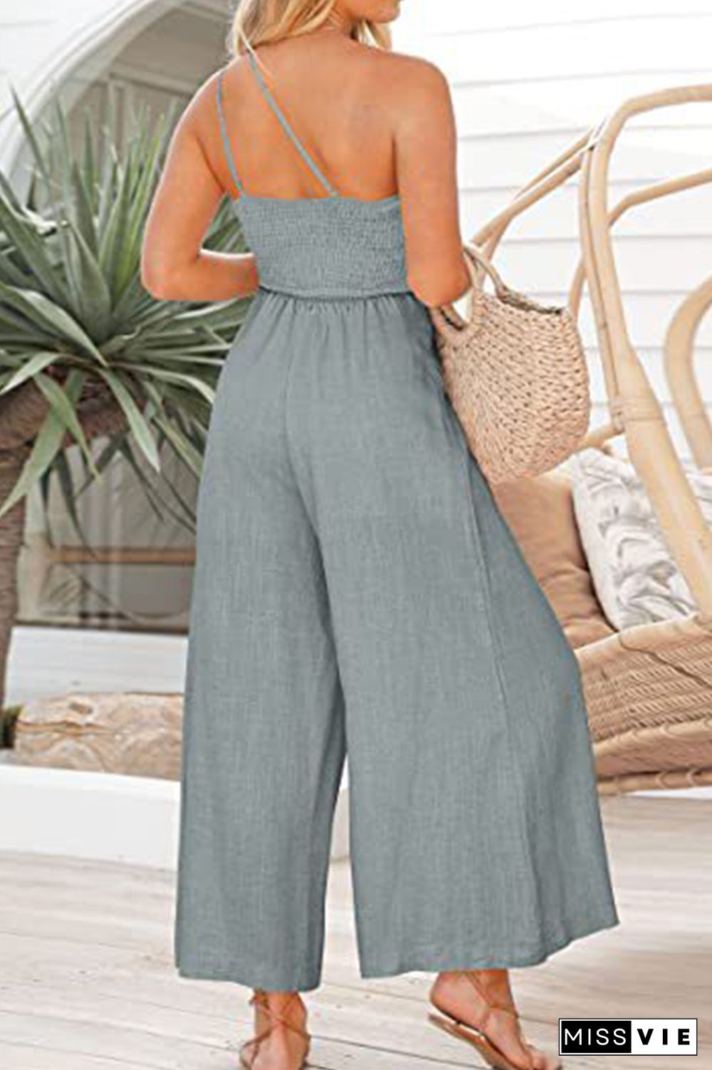 One Shoulder Wide Leg Long Pants Romper Wholesale