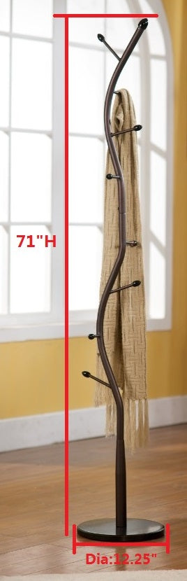 8 Hook Black Metal Coat and Hat Rack Stand With Walnut Hooks