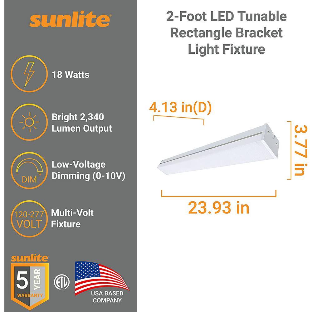 Sunlite 2 ft. LED Dimmable Commercial Residential Built-In Battery Color Tunable 3000K4000K5000K Linear Strip Light Fixture HD04008-1