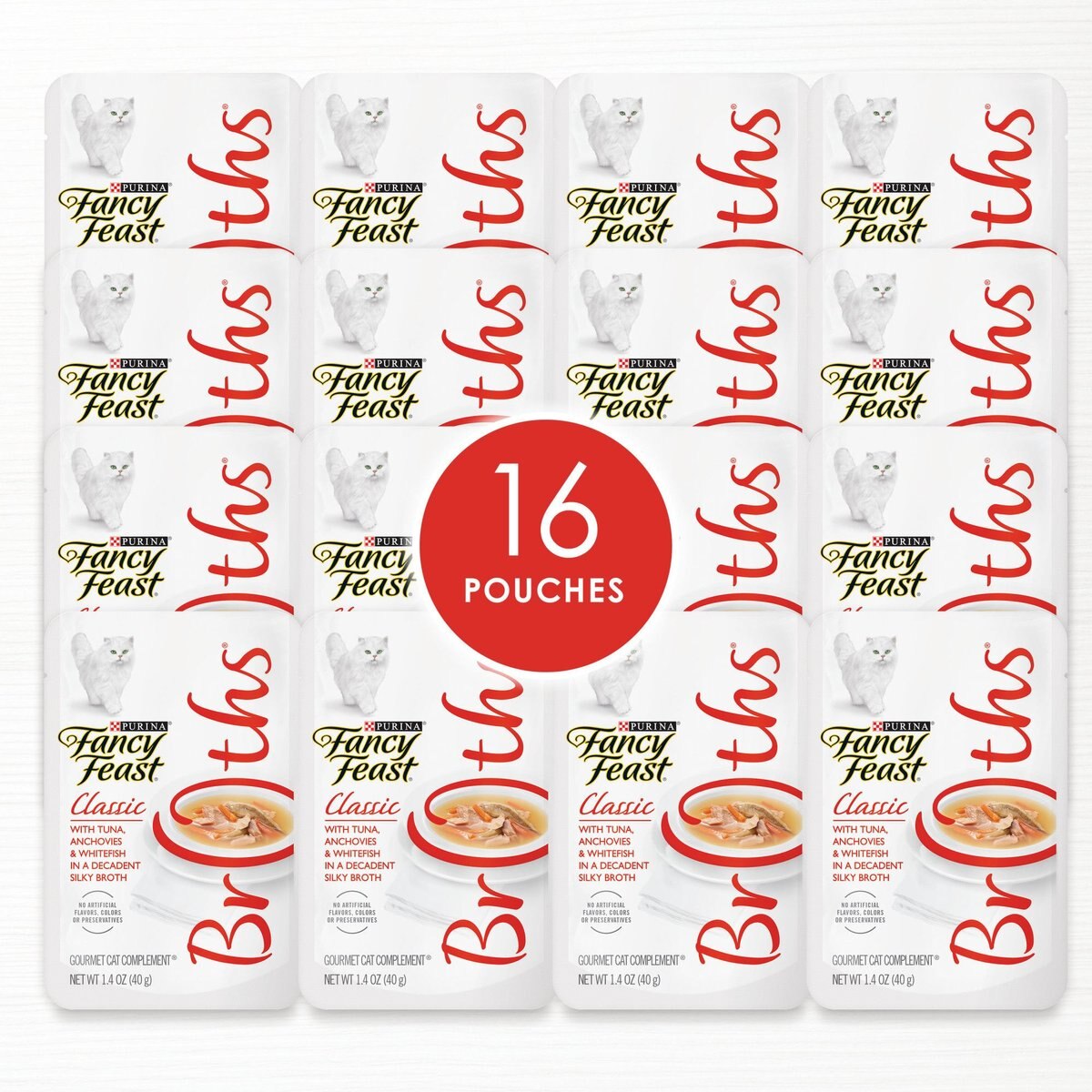 Fancy Feast Classic Broths with Tuna， Anchovies and Whitefish Supplemental Cat Food Pouches