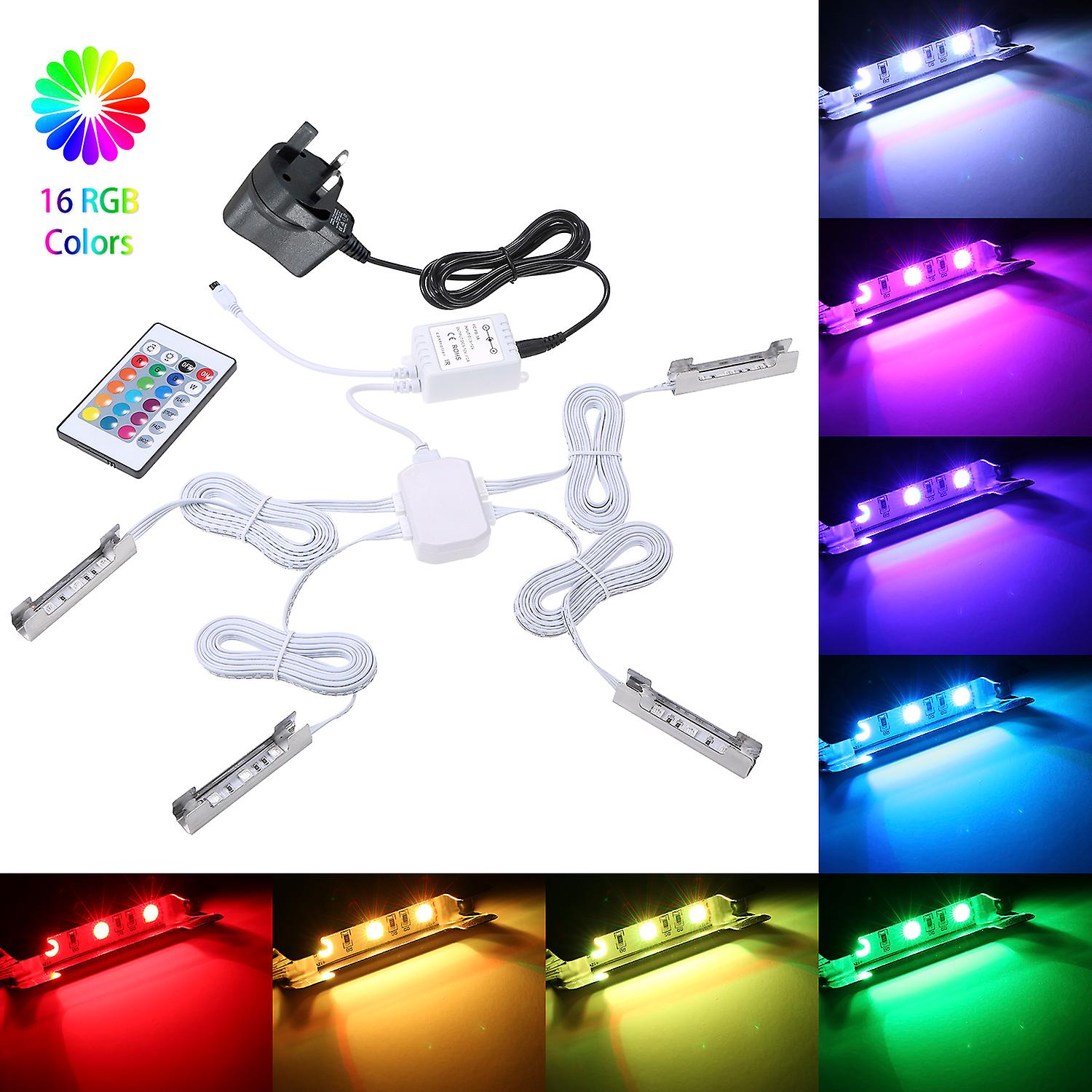 4pcs Glass Clip Lights 1 Adapter 1 Remote Control 1 Ir Controller 1 Junction Box 1 User Manual  Uk Plug