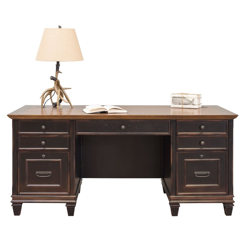 Hartford Wood Double Pedestal Desk  Office Desk  Office Table  Black