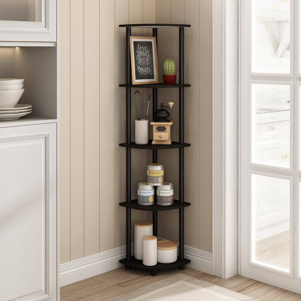 Furinno 57.7 in. BlackEspresso Plastic 5-shelf Corner Bookcase with Open Storage 99811EXBK